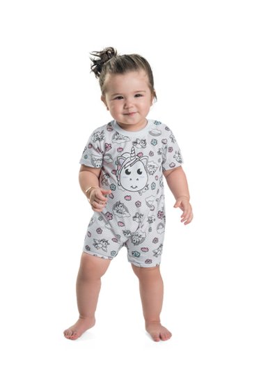 Pijama Infantil Feminino Branco Unicórnio Rolú