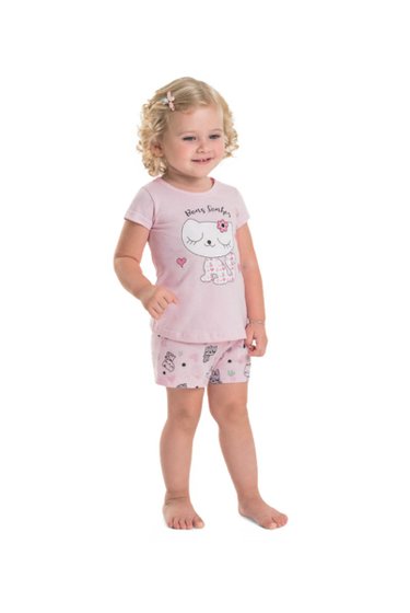Pijama Infantil Feminino Rosa Gatos Rolú