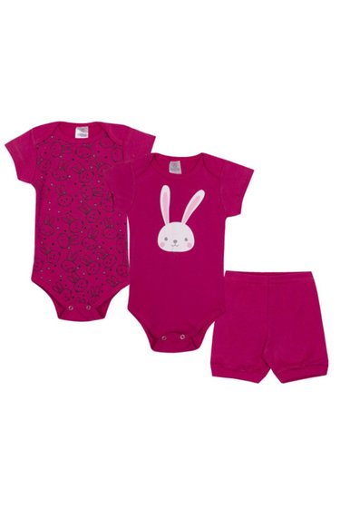 Kit Body Bebê Infantil Feminino Pink Coelho Kappes