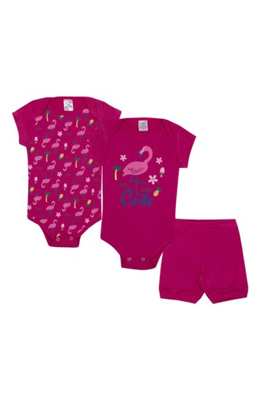 Kit Body Bebê Infantil Feminino Pink Flamingo Kappes