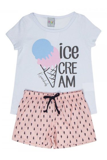 Pijama Infantil Feminino Branco Ice Cream Kiiwi