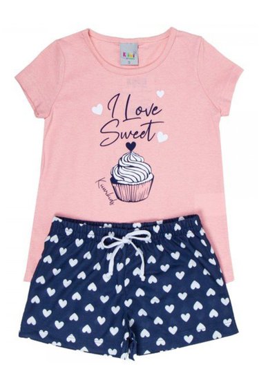 Pijama Infantil Feminino Rosê Love Sweet Kiiwi