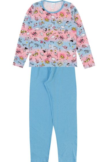 Pijama Infantil Feminino Azul Pretty Kappes