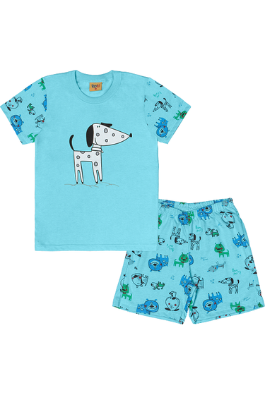 Pijama Infantil Masculino Turquesa Cachorro Rolú