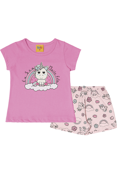 Pijama Infantil Feminino Rosa Unicórnio Rolú