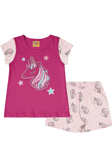 Pijama Infantil Feminino Pink Unicórnio Rolú