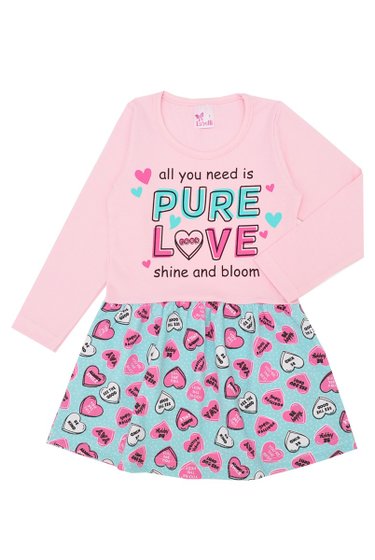 Vestido Infantil Feminino Manga Longa Rosa Pure Love Labelli