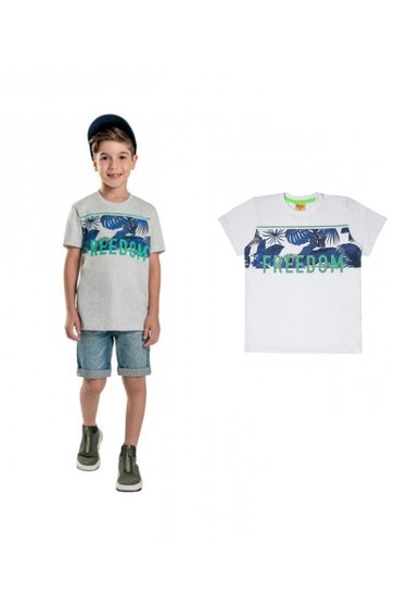 Kit 2 Camisetas Infantil Masculina Mescla Branco Freedom Rolú