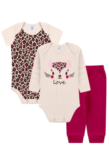 Kit Body Bebê Infantil Feminino Pink Love Kappes