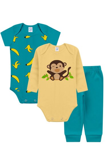 Kit Body Bebê Infantil Masculino Verde Monkey Kappes