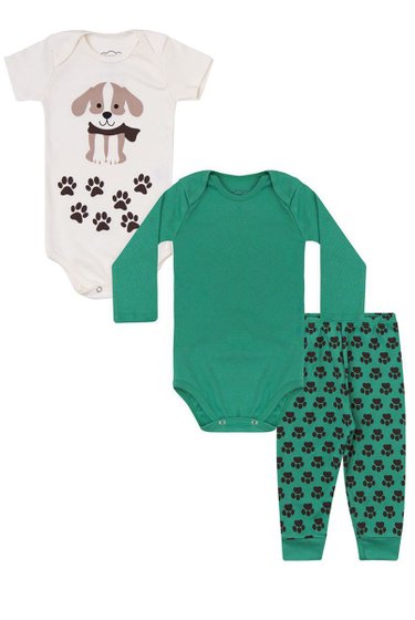 Kit Body Bebê Infantil Masculino Verde Cachorro Orango Kids