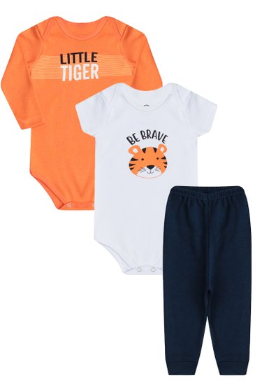 Kit Body Bebê Masculino Laranja Little Tiger Orango Kids
