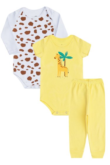 Kit Body Bebê Masculino Amarelo Girafa Orango Kids